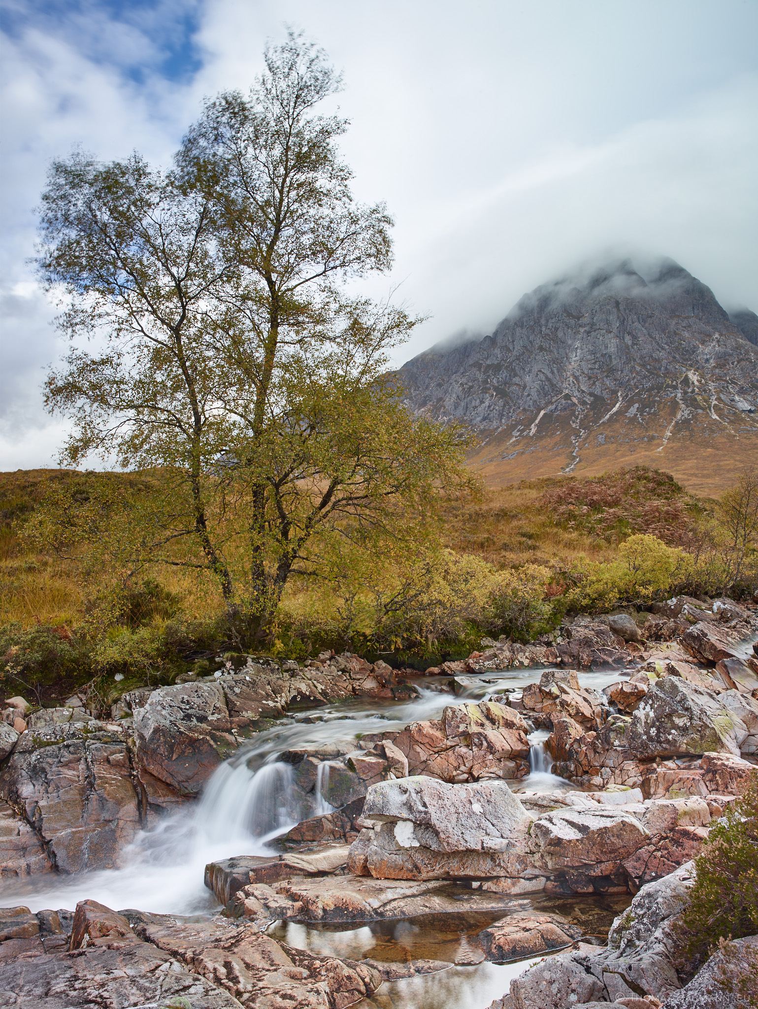 Waterfall and Buachaille Etive Mor
